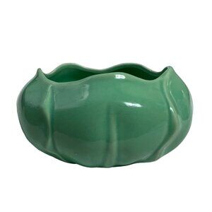 Vintage Ceramic Planter Bowl Dish Green Blue Art Nouveau Textured Wavy Design